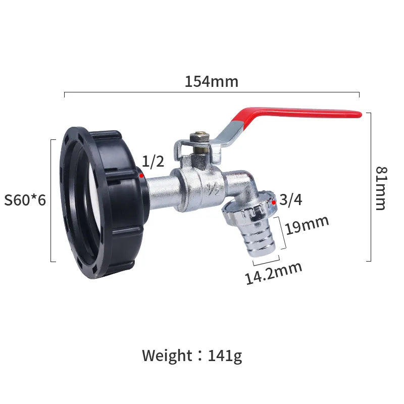 S60x6 Coarse Thread IBC Tank Tap Connecter X 1/2'' 3/4'' Water Coupling Adapter 1000L Garden Home Replacement Valve Fitting A&S Collection