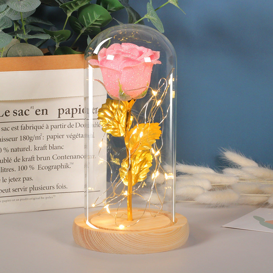 Valentines Day Gift  For Girlfriend Eternal Rose Flowers LED Light In Glass Cover Day Wedding Decoration Favors Mother Day Female Gift  Gift A&S Collection
