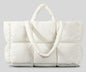 Elegant white puff tote: spacious, stylish, perfect for winter A&S Collection