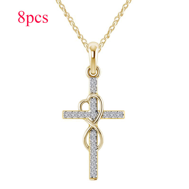 Stunning Alloy Pendant Necklace: Featuring Sparkling Diamonds and an Elegant Infinity Cross Design – Perfect for Adding Timeless Grace to Your Style CJ