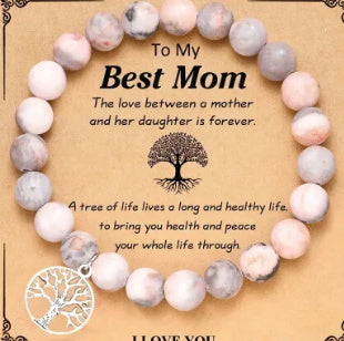 Natural Stone Pink-Red Zebra Tree of Life Bracelet - Perfect Gift for Big & Little Sisters, Girls, and Boys CJ