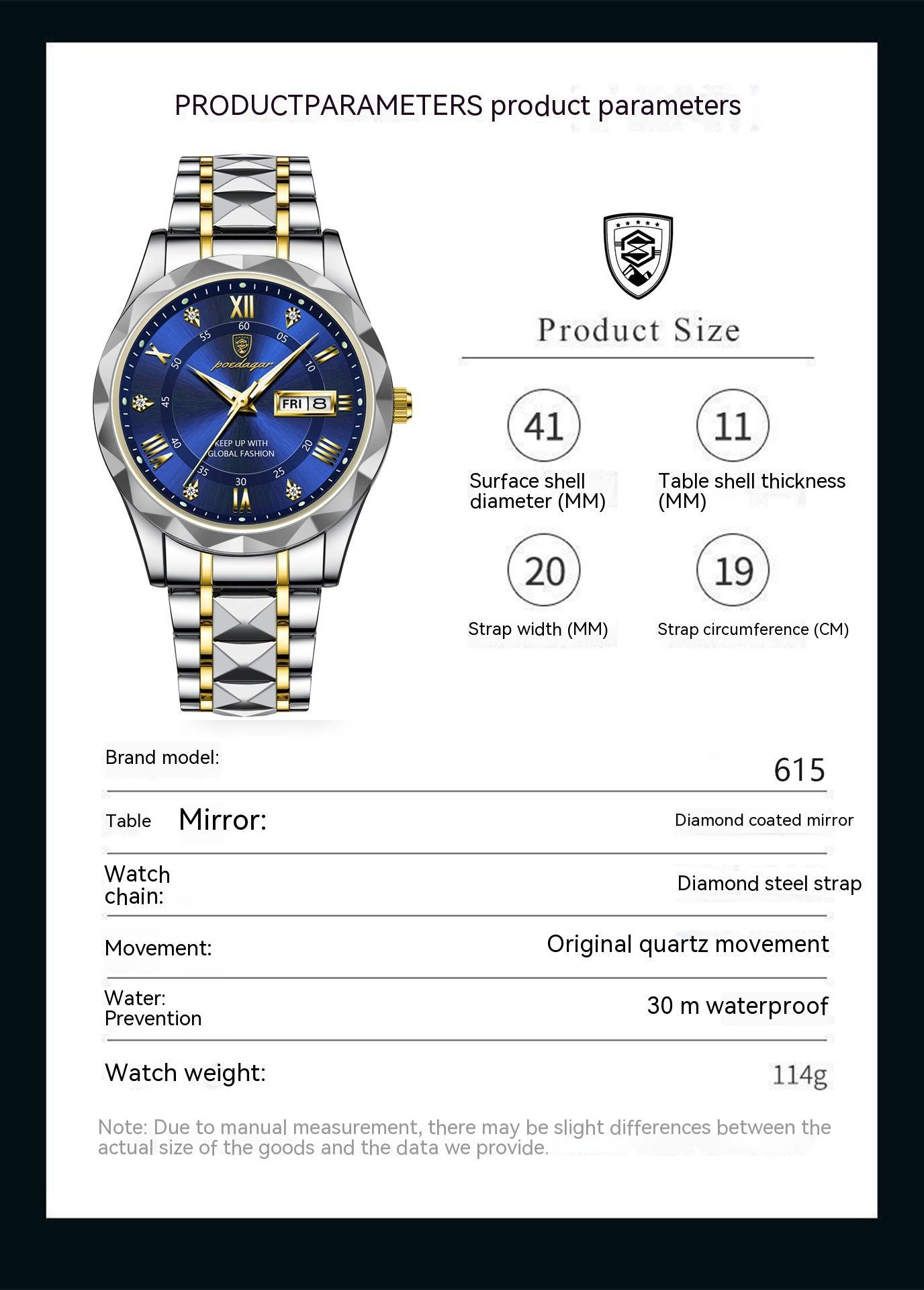 Men's Waterproof Double Calendar Luminous Quartz Watch A&S Collection