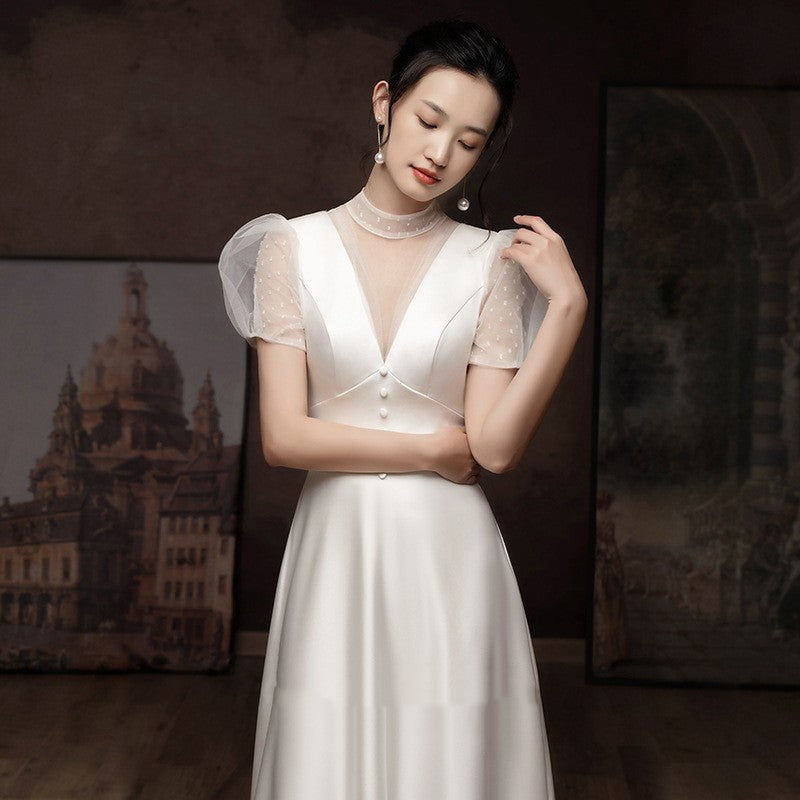 White Engagement Wedding Dress Female French Satin Light Wedding Dress A&S Collection
