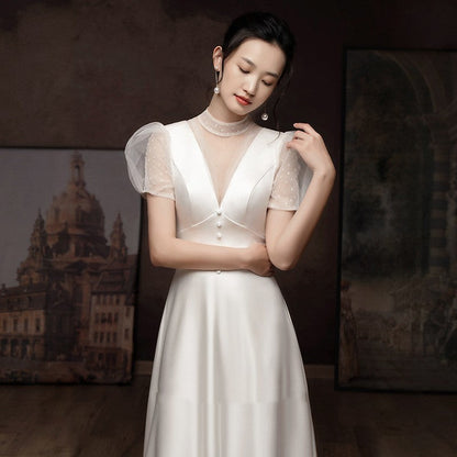 White Engagement Wedding Dress Female French Satin Light Wedding Dress A&S Collection