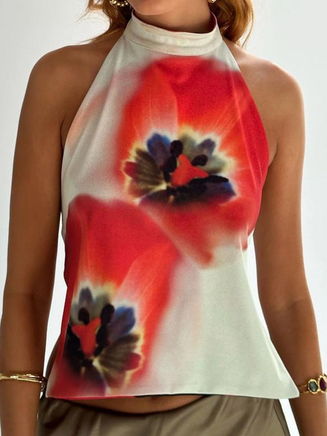 Backless Printed Halter Neck Tank.