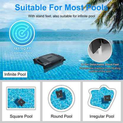1Pc Solar Powered Robotic Pool Skimmer Automatic Swimming Pool Surface Cleaner With 2 Cleaning Modes Dual Charging Methods IPX7 Waterproof 1937sq.ft Coverage APP Control