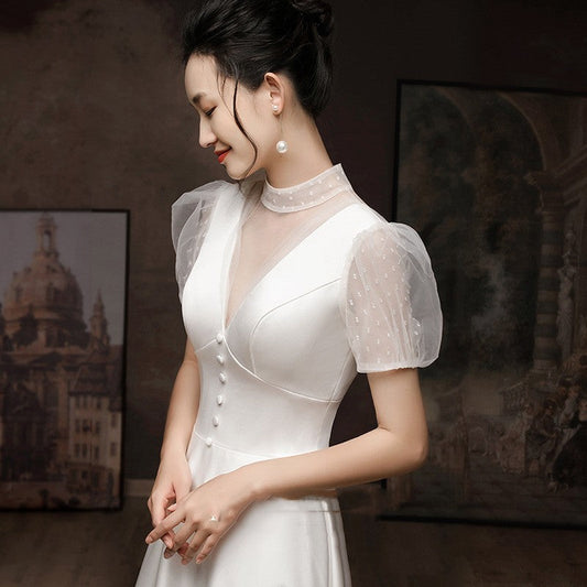 White Engagement Wedding Dress Female French Satin Light Wedding Dress A&S Collection