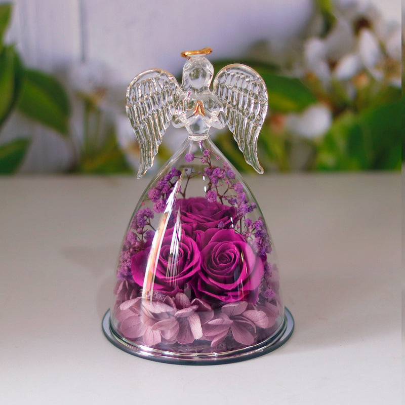 Eternal Flower Gift Box Angel Glass Cover Dried Rose Gift Box For Christmas New Year Valentine's Day Home Decor A&S Collection
