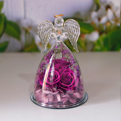 Eternal Flower Gift Box Angel Glass Cover Dried Rose Gift Box For Christmas New Year Valentine's Day Home Decor A&S Collection