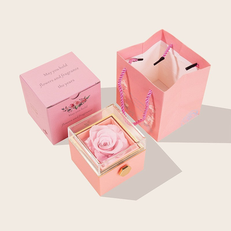 Creative rotating Valentine's Day rose  box Chinese Valentine's Day eternal flower proposal ring necklace box A&S Collection