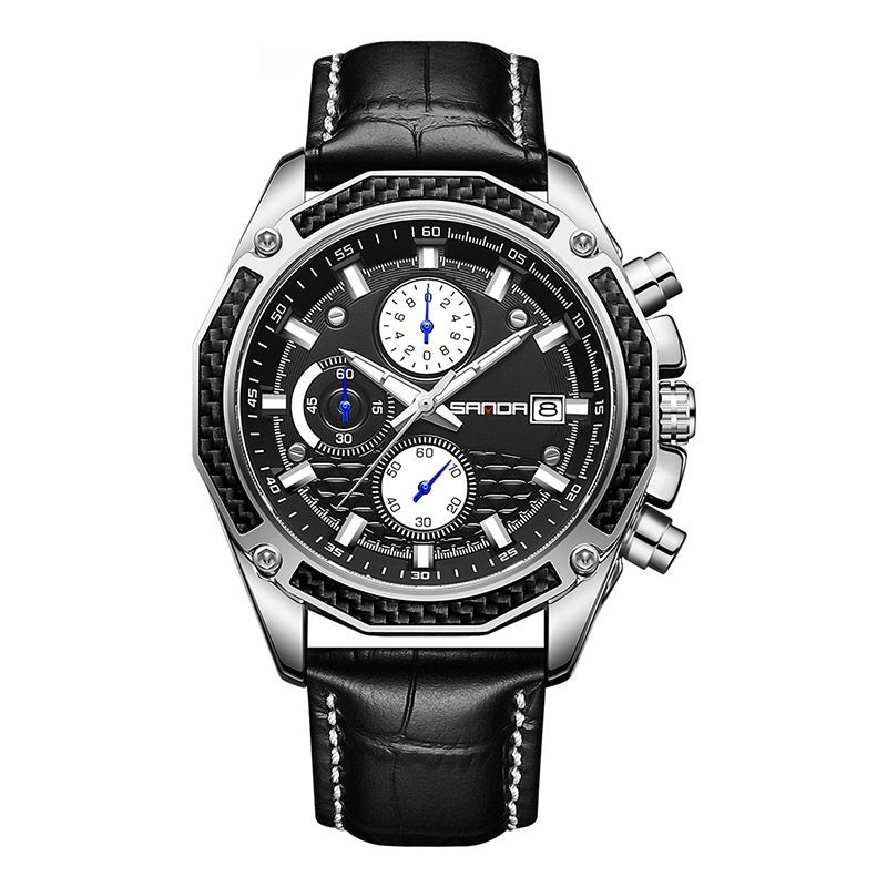 Quartz Strap Calendar Three Eyes And Six Needles Men's Watch A&S Collection