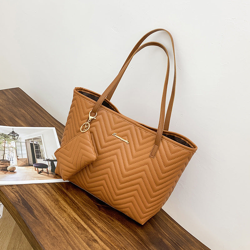 Women's Fashionable Wave Pattern Diamond Plaid Embroidered Shoulder Bag A&S Collection