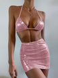 Women's 3 Piece Bathing Suits Halter Snake Pattern Bikini Set With Cover Up Skirt Summer Swimsuit A&S Collection