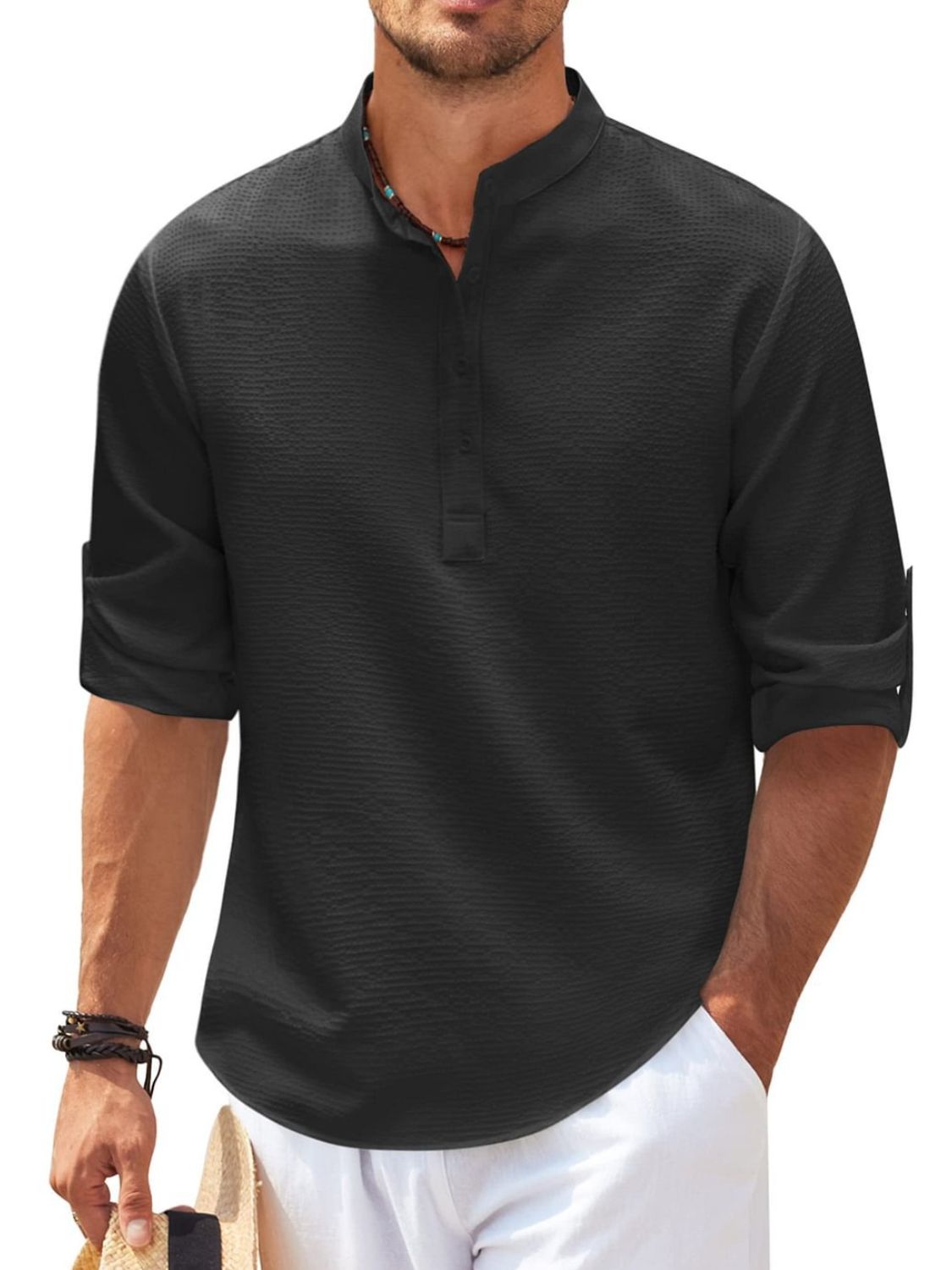 Men's Full Size Half Button Long Sleeve Shirt Plus Size.
