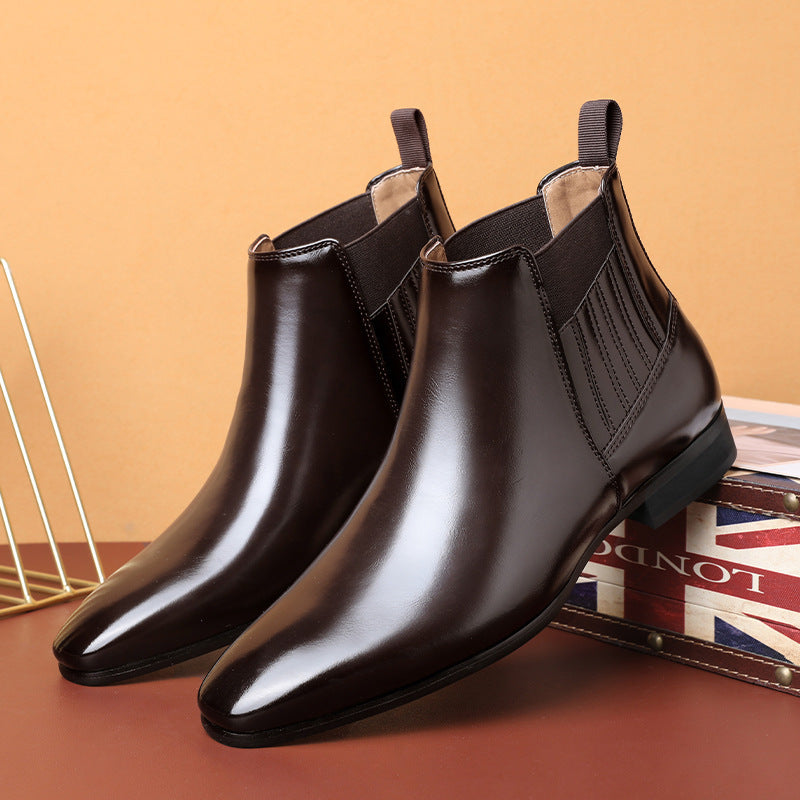 Pointed Toe Chelsea-style Boots For Men Fashion British Style Square Heel Business Formal Leather Shoes A&S Collection