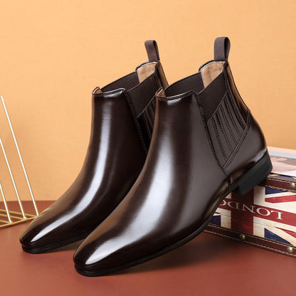 Pointed Toe Chelsea-style Boots For Men Fashion British Style Square Heel Business Formal Leather Shoes A&S Collection