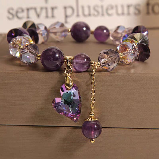 Purple Heart Crystal Bracelet Fashion Elegant Natural Amethyst Jewelry.
