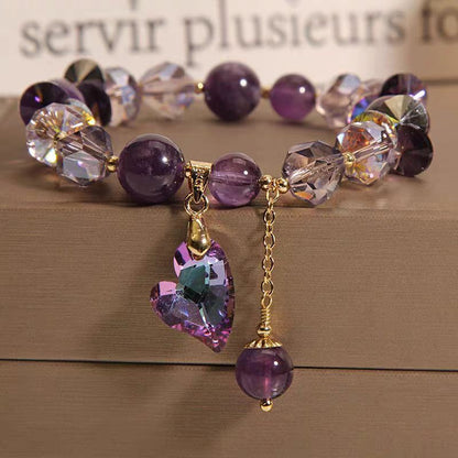Purple Heart Crystal Bracelet Fashion Elegant Natural Amethyst Jewelry.