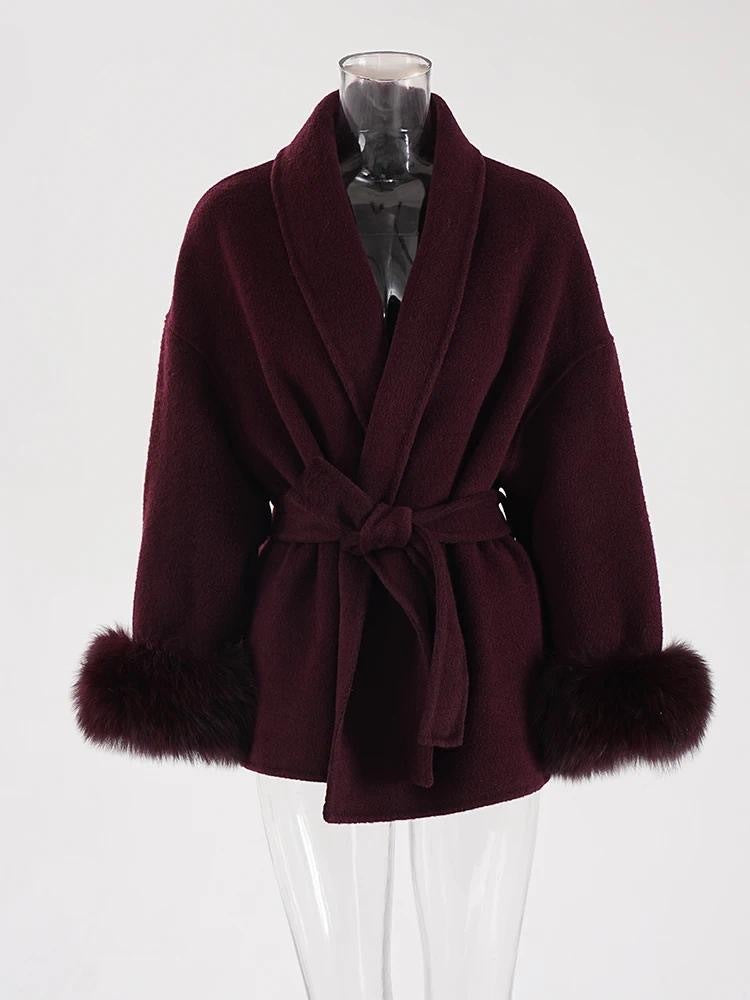 Luxurious double-sided fox hair wool coat, perfect for chic, feminine style. A&S Collection