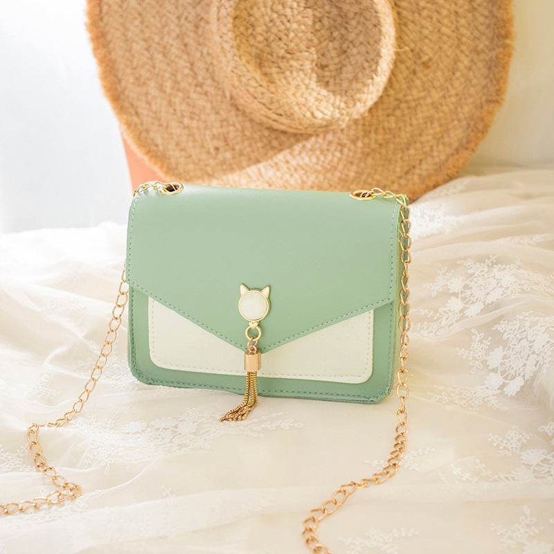 Small Messenger Bag New Sweet And Cute Cat Tassel Decoration Chain One Shoulder Small Square Bag Casual Messenger Bag A&S Collection