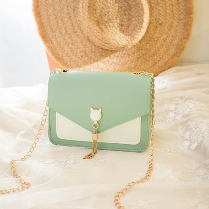 Small Messenger Bag New Sweet And Cute Cat Tassel Decoration Chain One Shoulder Small Square Bag Casual Messenger Bag A&S Collection