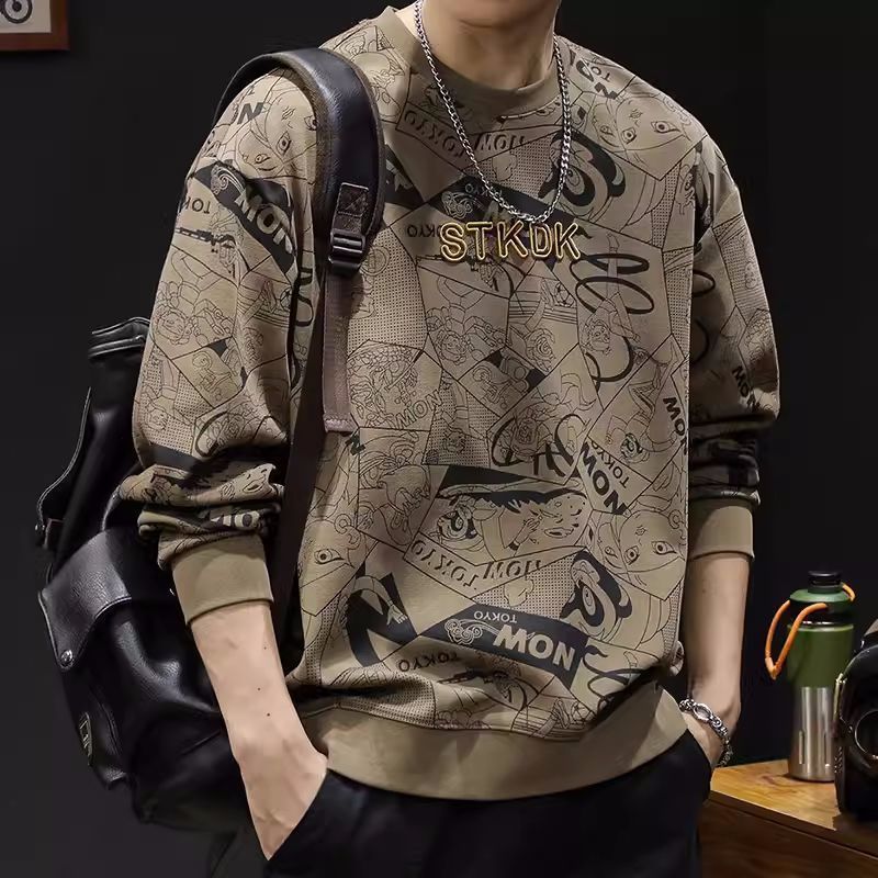 Round Neck Print Sweatshirt Long Sleeve Men's A&S Collection