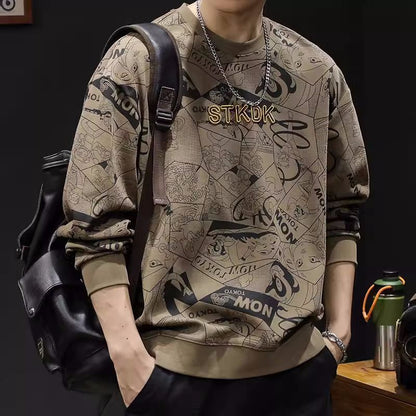 Round Neck Print Sweatshirt Long Sleeve Men's A&S Collection