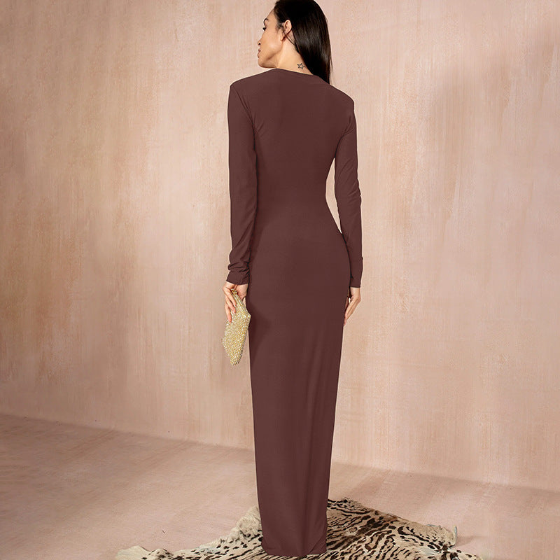 Chic autumn and winter long-sleeve hollow split dress, perfect for stylish look. A&S Collection