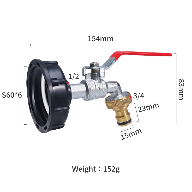 S60x6 Coarse Thread IBC Tank Tap Connecter X 1/2'' 3/4'' Water Coupling Adapter 1000L Garden Home Replacement Valve Fitting A&S Collection