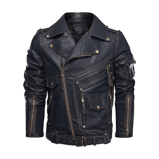 Motorcycle Leather Jacket, Punk Style PU Jacket A&S Collection