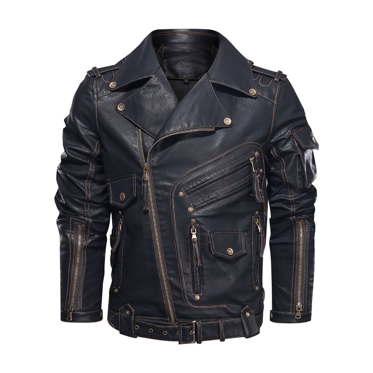 Motorcycle Leather Jacket, Punk Style PU Jacket A&S Collection