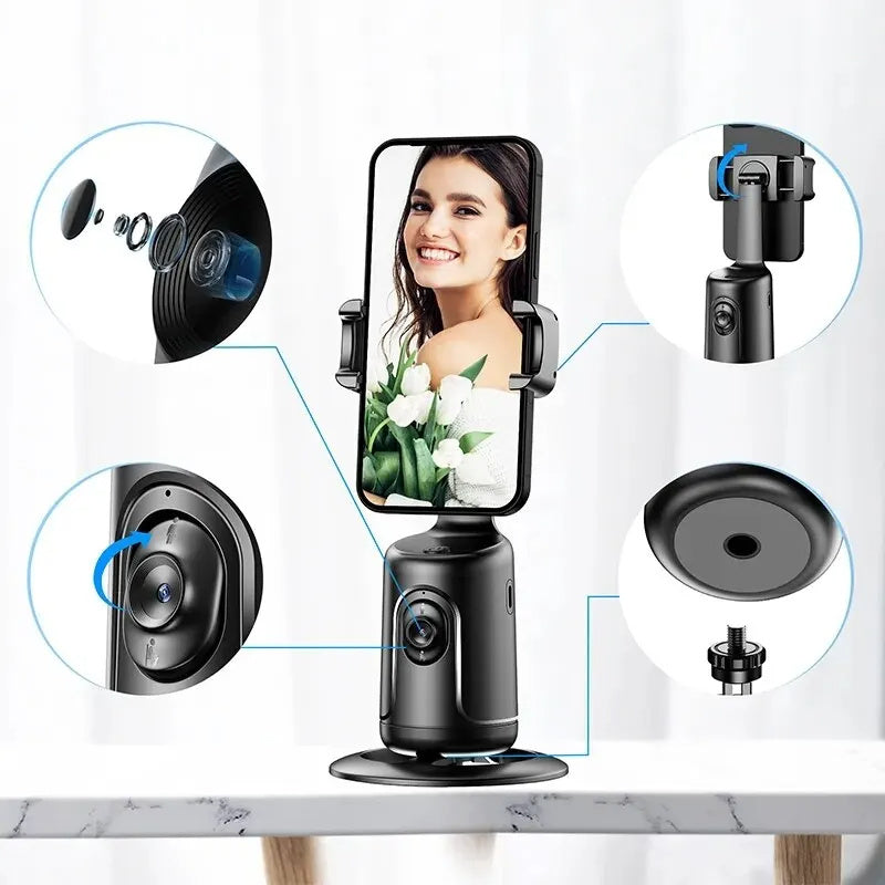360° Auto Face Tracking AI Gimbal | Smart Phone Holder for Vlogging, Video, and Live Streaming Stabilizer Tripod CJ