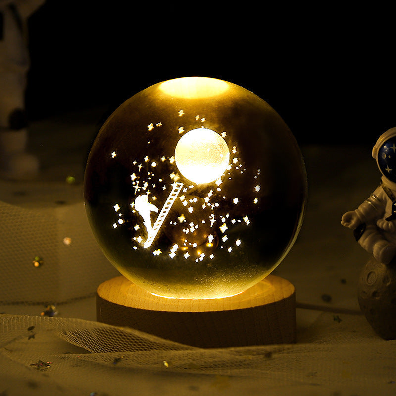 Luminous Starry Sky And Planets Moon Moon Crystal Ball Small Night Lamp Projection Ambience Light Creative Gift New Strange Gift A&S Collection