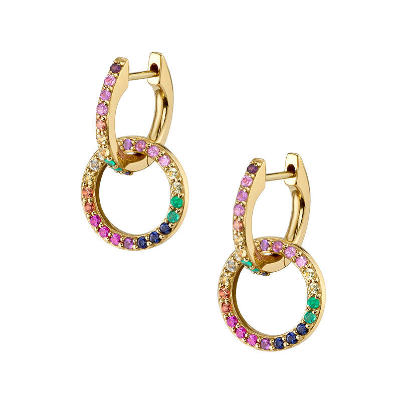 S925 Silver needle selling wind color earrings pendant female retro style studded with zircon earrings A&S Collection