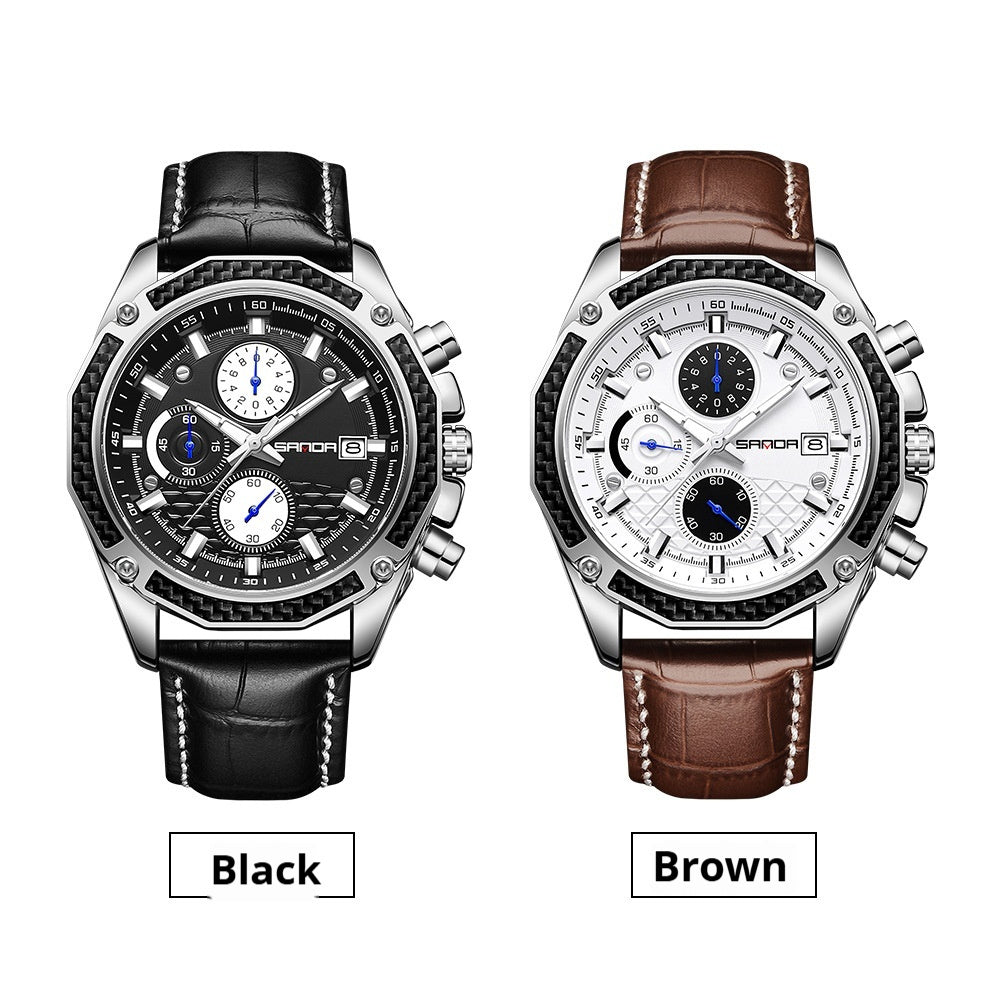 Quartz Strap Calendar Three Eyes And Six Needles Men's Watch A&S Collection