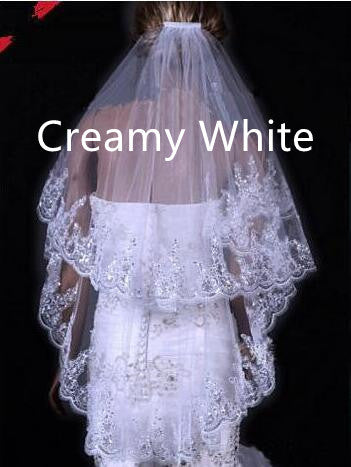 Bridal Sequined Polyester Veil Face Cover Two Layers Lace Sideband A&S Collection