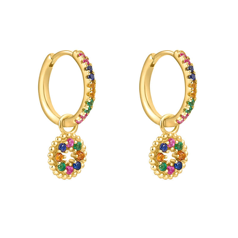 S925 Silver needle selling wind color earrings pendant female retro style studded with zircon earrings A&S Collection