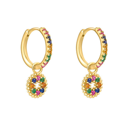 S925 Silver needle selling wind color earrings pendant female retro style studded with zircon earrings A&S Collection