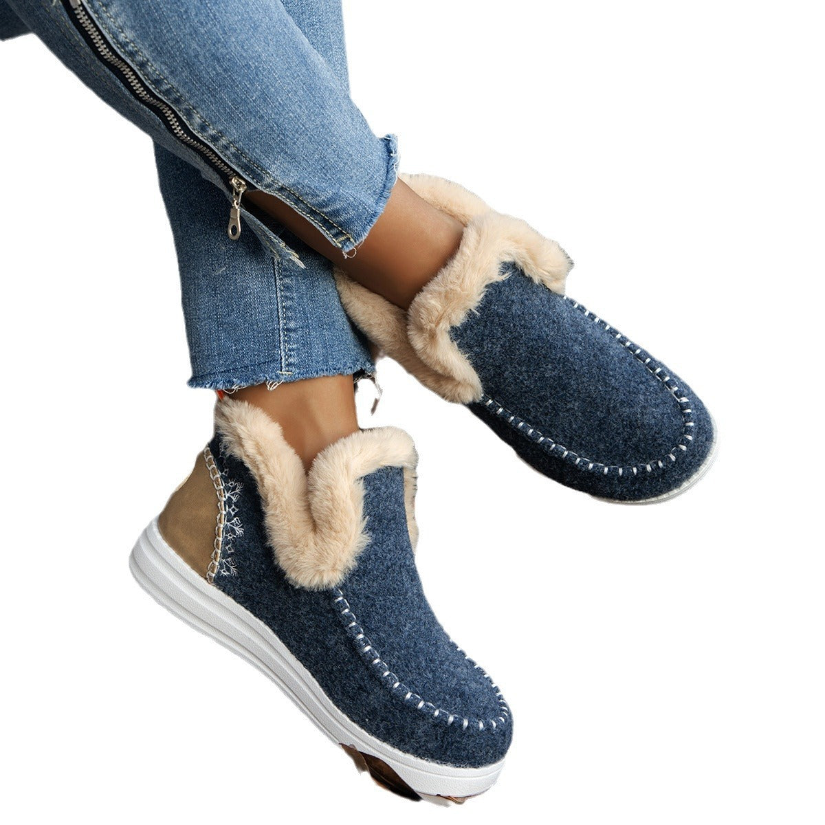Plus Size Fleece-lined Thicker Raw Edge Warm Flat Bottom Cotton Shoes A&S Collection
