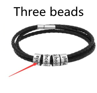 Personalized Mens Braided Genuine Leather Bracelet Stainless Steel Custom Beads Name Charm Bracelet For Men With Family Names A&S Collection