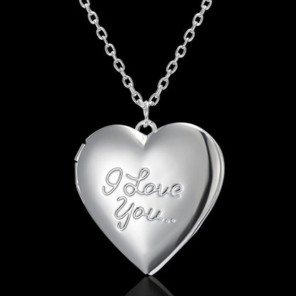 Carved Design Love Necklace Personalized Heart-shaped Photo Frame Pendant Necklace For Women Family Jewelry For Valentine's Day A&S Collection