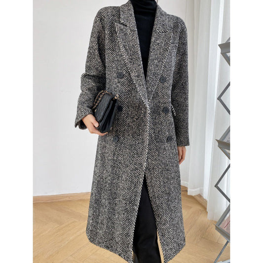 Dongdaemun herringbone gray wool coat women's new autumn and winter suit collar wool coat A&S Collection
