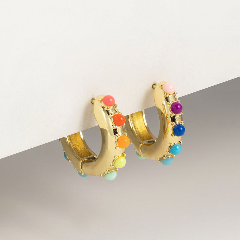 Rainbow pearl earrings Dopamine candy-colored hemispheres for women's ear clasp earrings A&S Collection