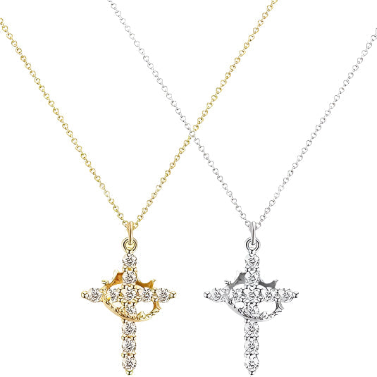 Cross full diamond necklace Rotatable birthstone cross crown Zircon clavicle chain necklace A&S Collection