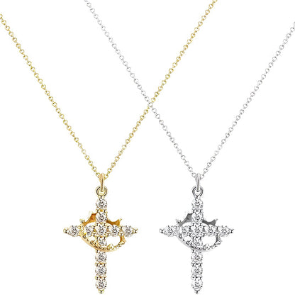 Cross full diamond necklace Rotatable birthstone cross crown Zircon clavicle chain necklace A&S Collection