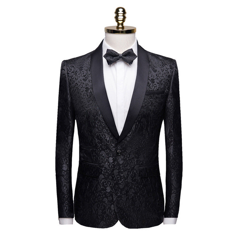 Men's fashion floral small suit jacket with shawl collar, slim-fit party wear, groom suit, singer coat, performance wear. A&S Collection