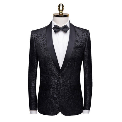 Men's fashion floral small suit jacket with shawl collar, slim-fit party wear, groom suit, singer coat, performance wear. A&S Collection