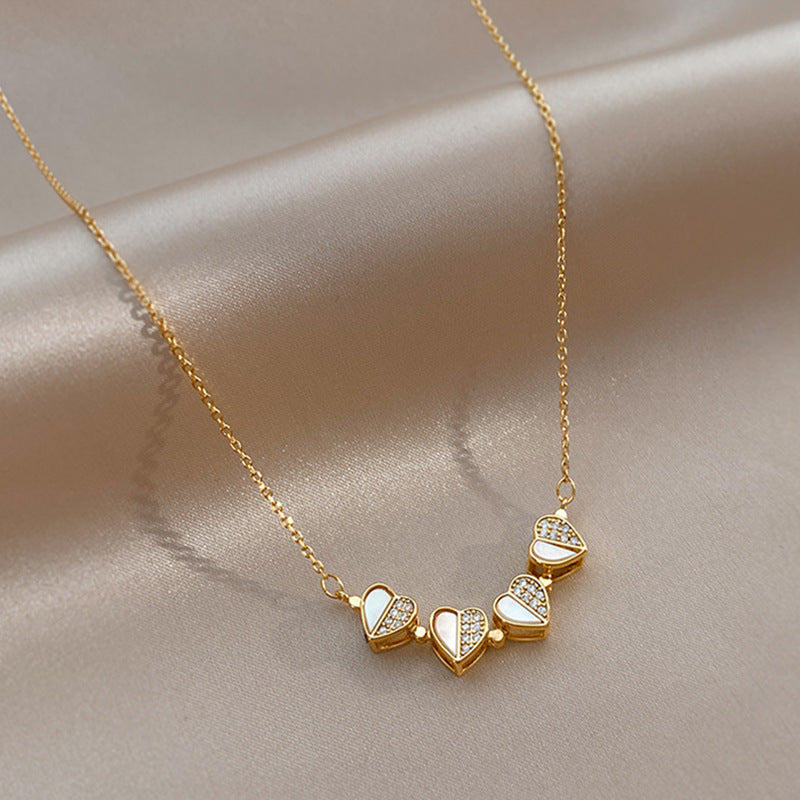 Elegant Four-Leaf Clover Pendant Necklace: Stainless Steel Design with Crystal Heart – A Perfect Luxury Gift for Women Seeking Timeless Style CJ