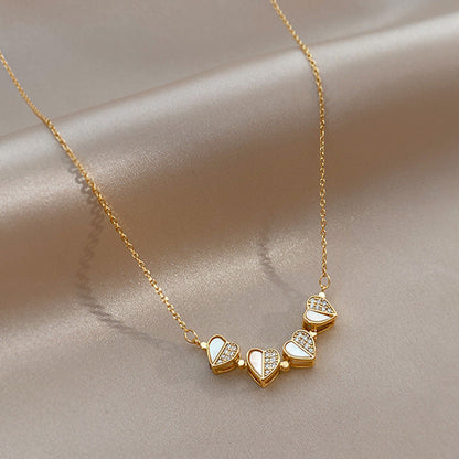 Elegant Four-Leaf Clover Pendant Necklace: Stainless Steel Design with Crystal Heart – A Perfect Luxury Gift for Women Seeking Timeless Style CJ