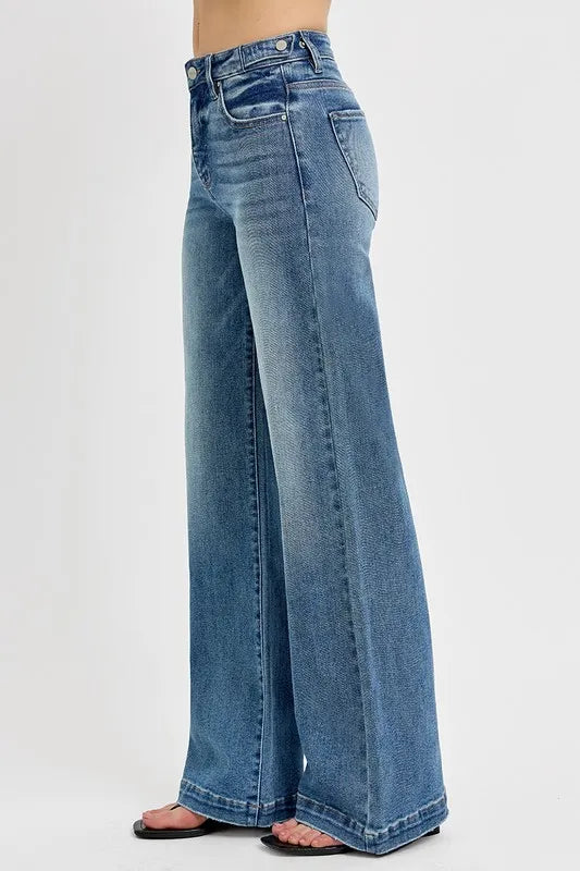 RISEN Full Size Tummy Control High Rise Wide Adjustable Waist Band Jeans Plus Size.